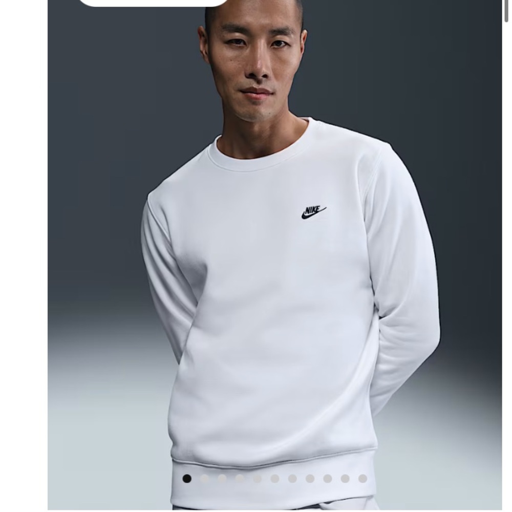 Nike White Fleece Crew Sweater With Black Nike Symbol Men’s Size Extra Large